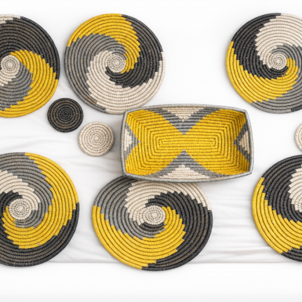 Yellow-white-black Handcrafted woven tableware sets