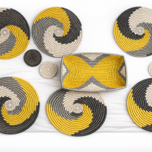 Yellow-white-black Handcrafted woven tableware sets