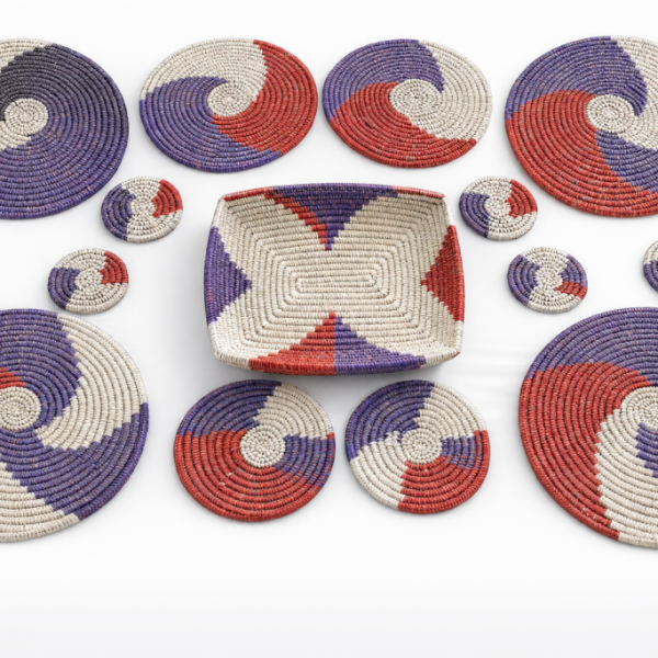 purple-white-red Handcrafted woven tableware sets